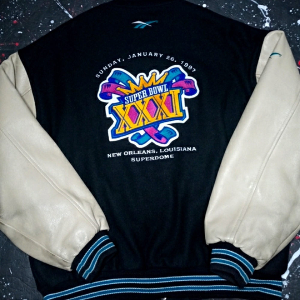 Super Bowl XXXI vintage 1997 NFL Reebok promo leather varsity jacket ULTRA RARE